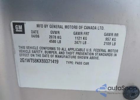 2006 Chevrolet Impala Lt z USA, uszkodzony, nr VIN 2G1WT58KX69371419